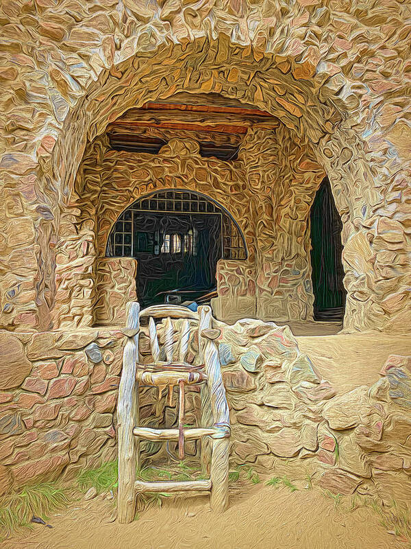 Bishop Castle Art Print featuring the photograph Six Foot Chair at Entrance of Bishop Castle by Debra Martz