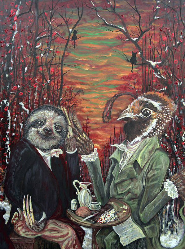 Art Art Print featuring the painting Sloth and the Quail by Jacob Wayne Bryner