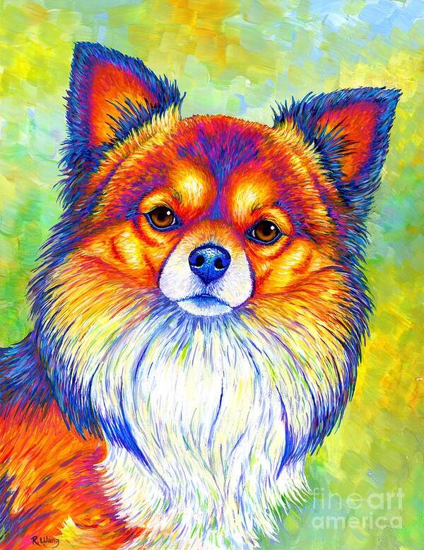 Chihuahua Art Print featuring the painting Small and Sassy - Colorful Rainbow Chihuahua Dog by Rebecca Wang