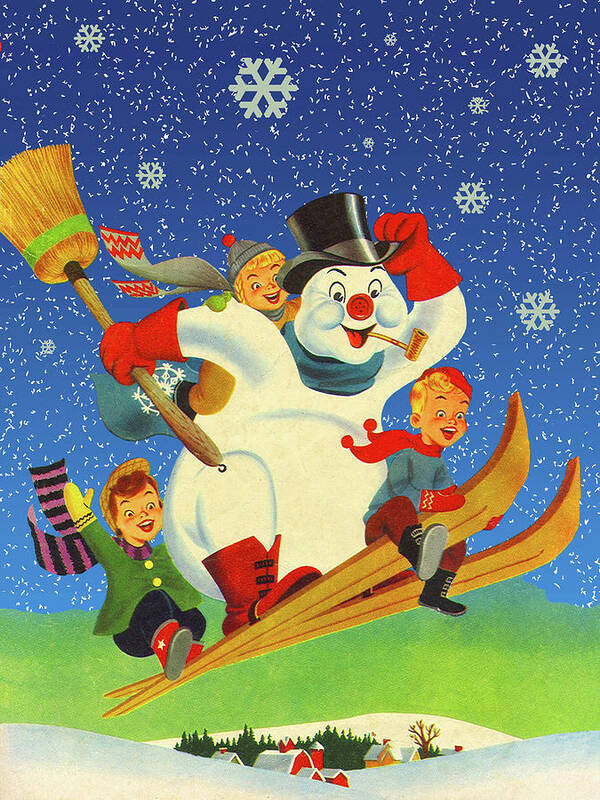 Winter Art Print featuring the digital art Snowman on a Ski Jump by Long Shot
