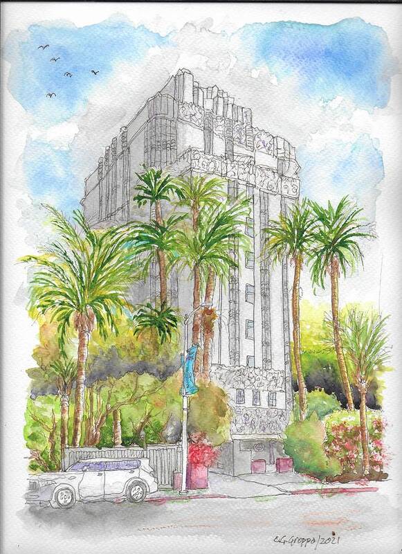 St. James Hotel Art Print featuring the painting St. James Hotel - ex Argyle Hotel, West Hollywood, California by Carlos G Groppa