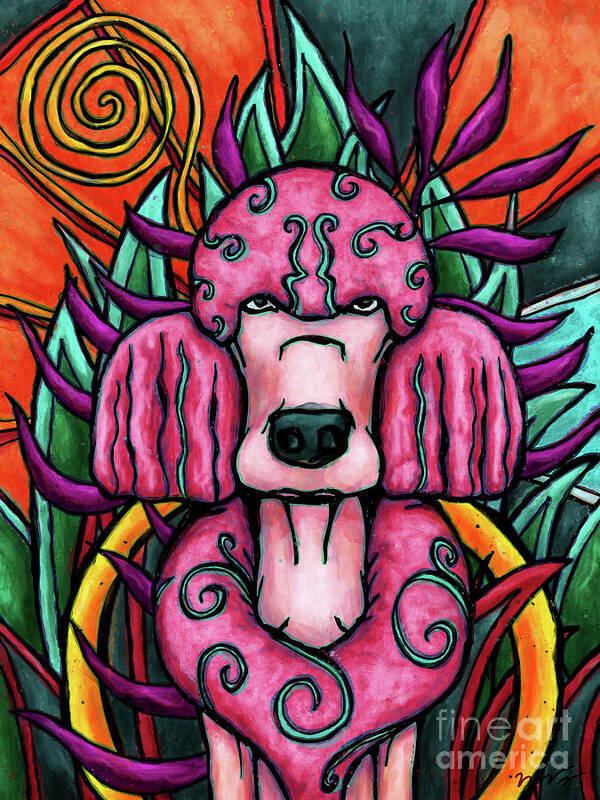 Pink Poodle Art Print featuring the painting Standard Poodle dog painting, pink poodle by Nadia CHEVREL