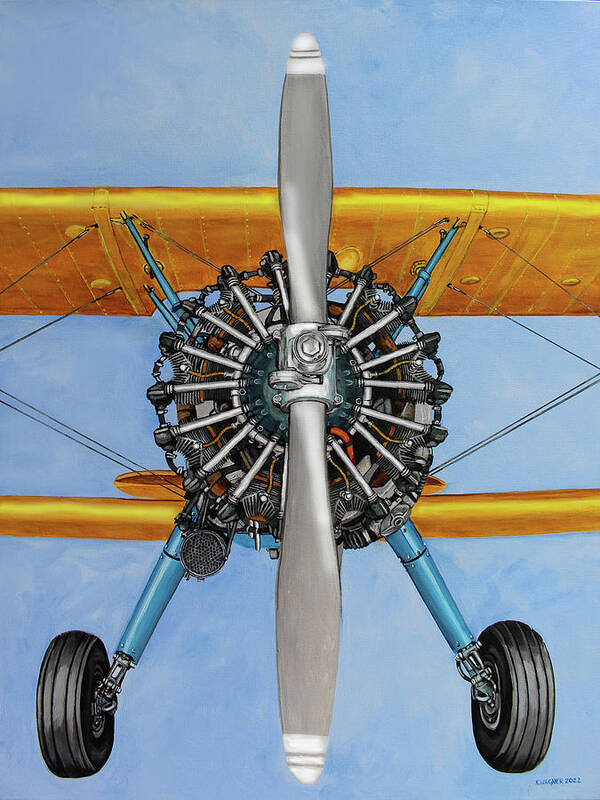 Stearman Art Print featuring the painting Stearman Biplane with Pratt and Whitney 985 by Karl Wagner