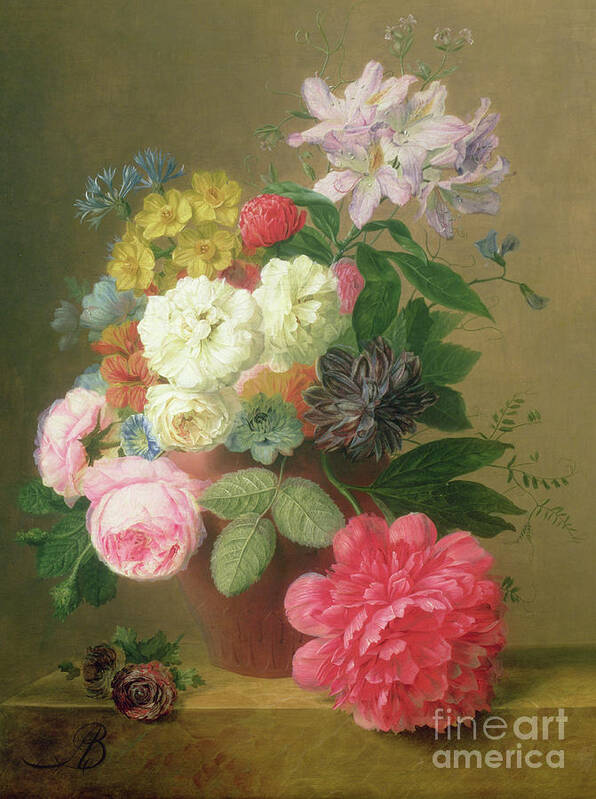 Pink Rose Art Print featuring the painting Still Life of Flowers by Arnoldus Bloemers by Arnoldus Bloemers