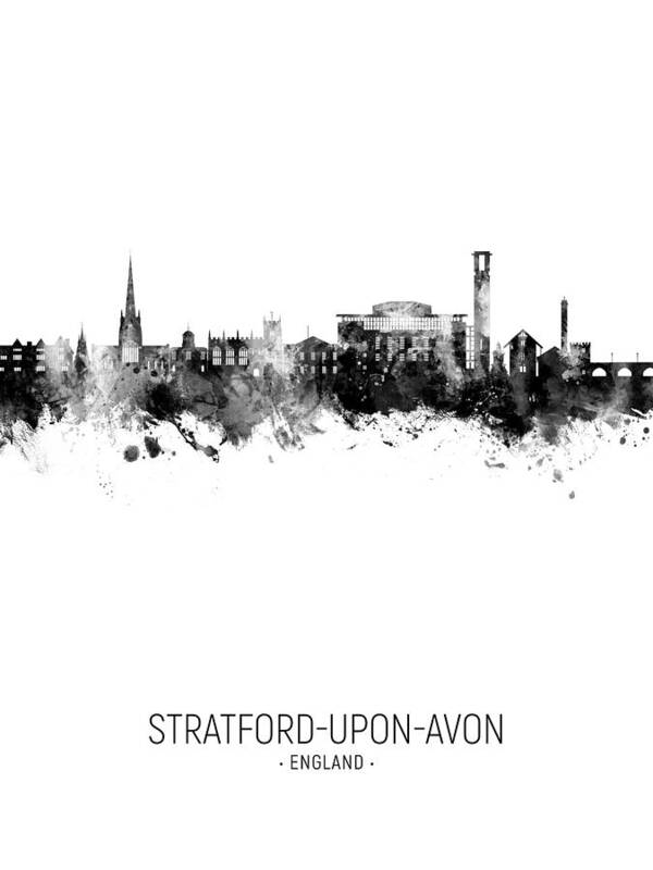 Stratford-upon-avon Art Print featuring the digital art Stratford-upon-Avon England Skyline #53 by Michael Tompsett