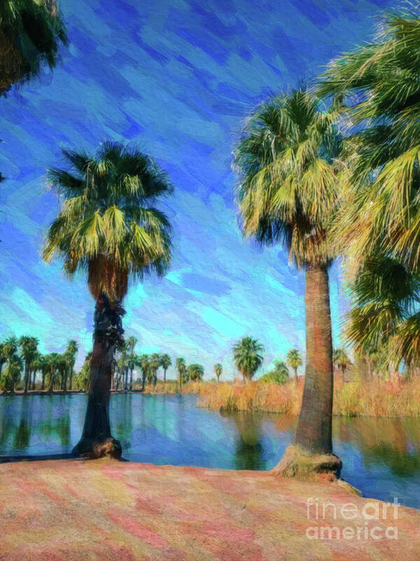Papago Art Print featuring the painting Summer palms by Darrell Foster