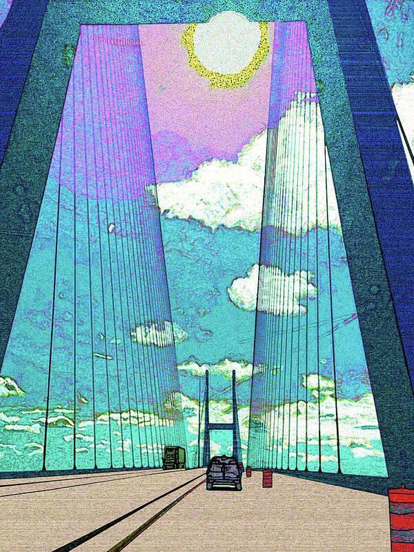 Brunswick Art Print featuring the digital art Sun Over the Bridge At Brunswick by Rod Whyte