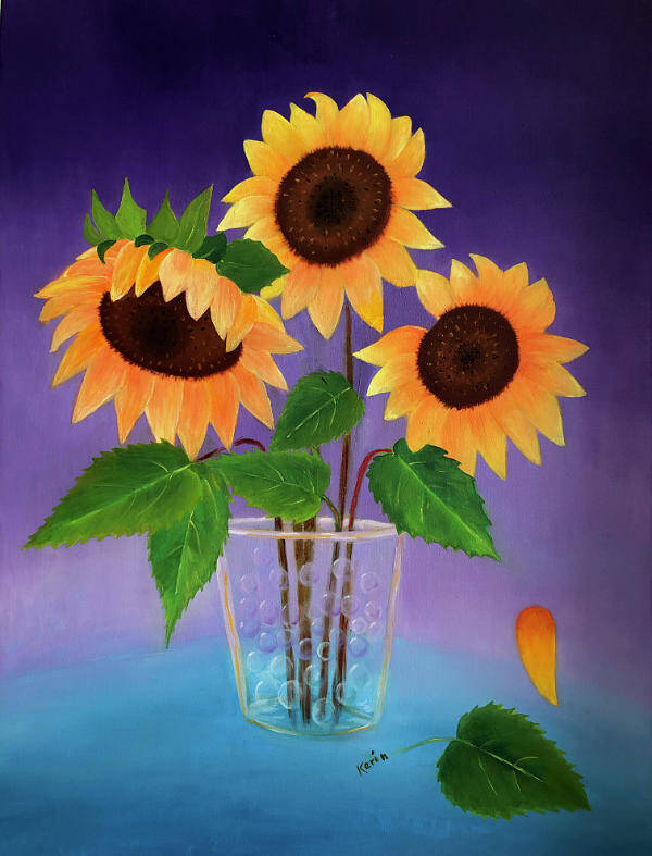 Sunflower Art Print featuring the painting Sunflowers by Karin Eisermann