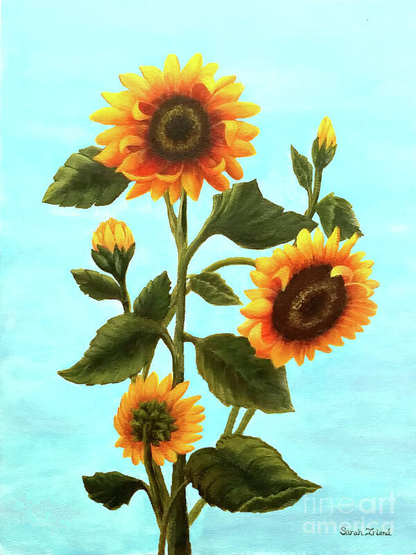 Portrait Art Print featuring the painting Sunflowers on Blue by Sarah Irland