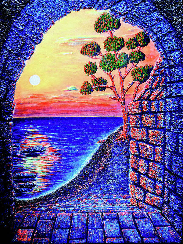 Seascape Art Print featuring the painting Sunrise custle by Viktor Lazarev