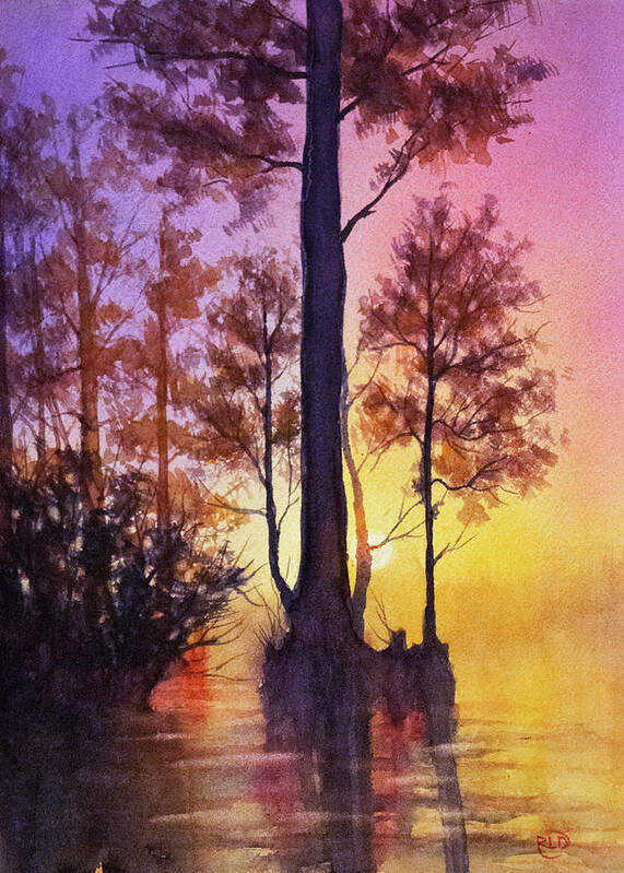 Sunset Art Print featuring the painting Sunset in the Swamp by Rebecca Davis