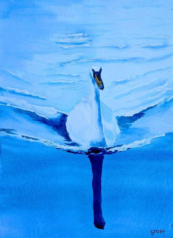 Birds Art Print featuring the painting Swan by Sandie Croft