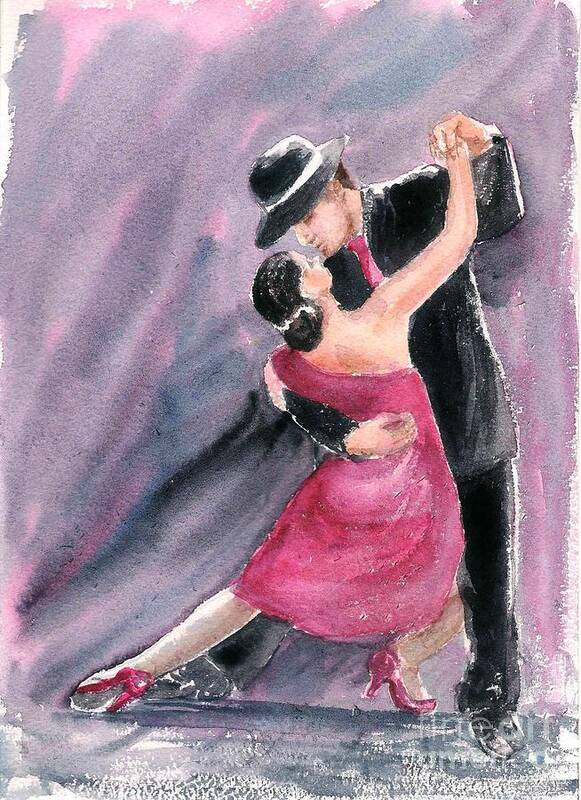 Tango Art Print featuring the painting Tango dancers by Asha Sudhaker Shenoy