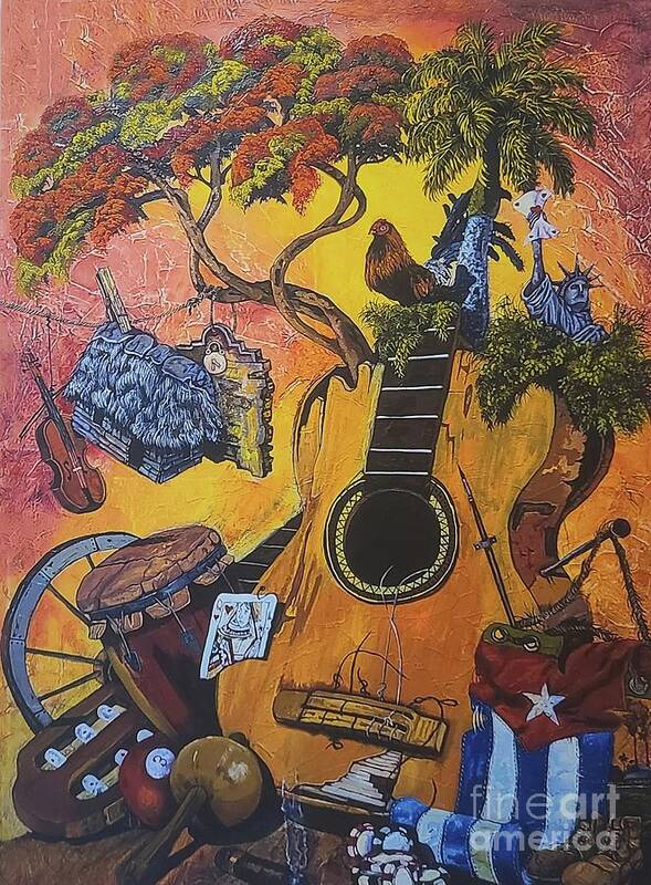 Guitar Art Print featuring the painting Tarde Musical by Carlos Rodriguez