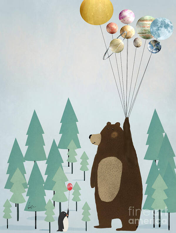 Solar System Art Print featuring the painting The Astrology Bear by Bri Buckley