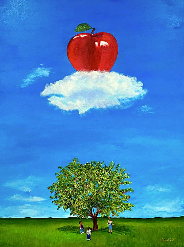 Apple In The Sky Art Print featuring the painting An Apple A Day by Thomas Blood