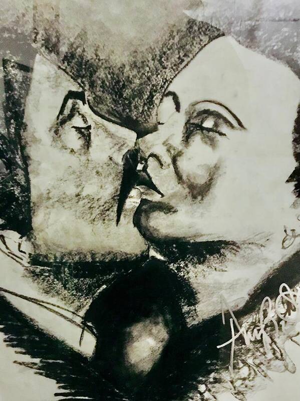  Art Print featuring the drawing The Kiss by Angie ONeal