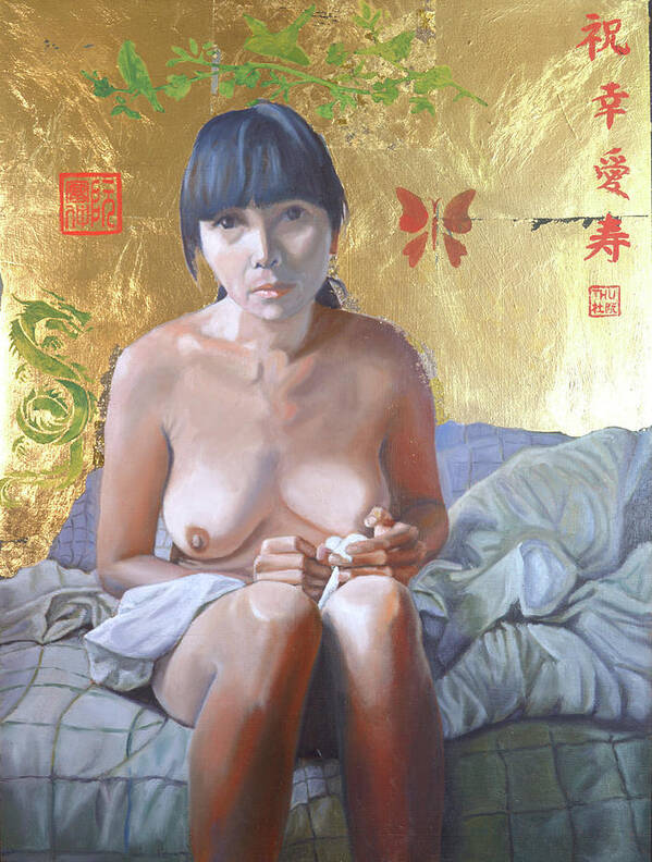 Nude Painting Art Print featuring the painting The Secret by Thu Nguyen