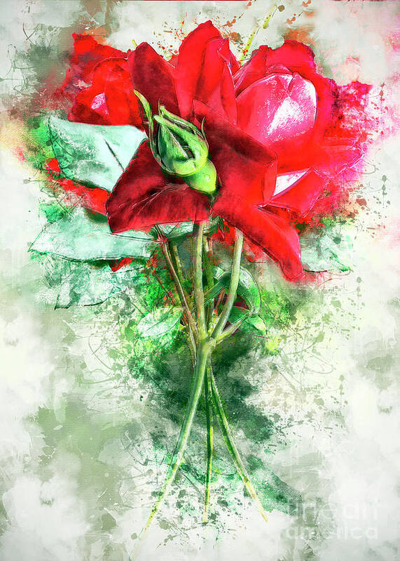 Digital Art Print featuring the digital art Three Roses by Anthony Ellis