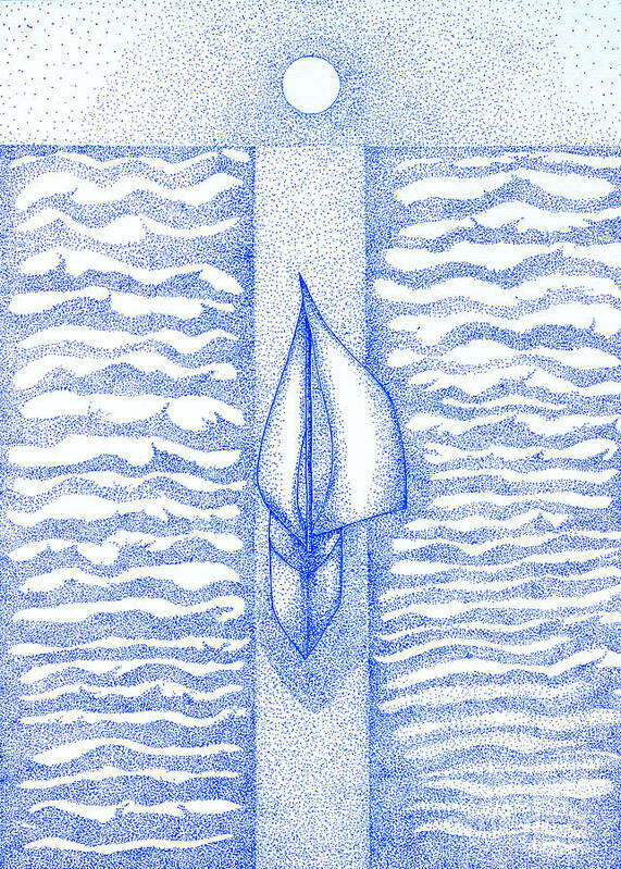 Blue Art Print featuring the drawing True Sail- Blue by Lisa Senette