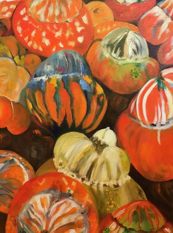 Turban Squash Art Print featuring the painting Turbans From My Fall Garden by Juliette Becker