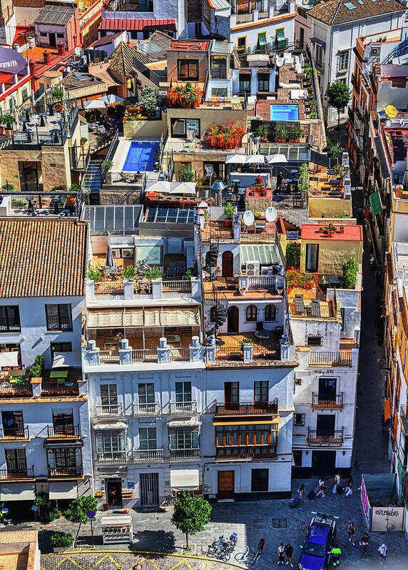 From Above Art Print featuring the photograph Two rooftop swimming pools by Micah Offman