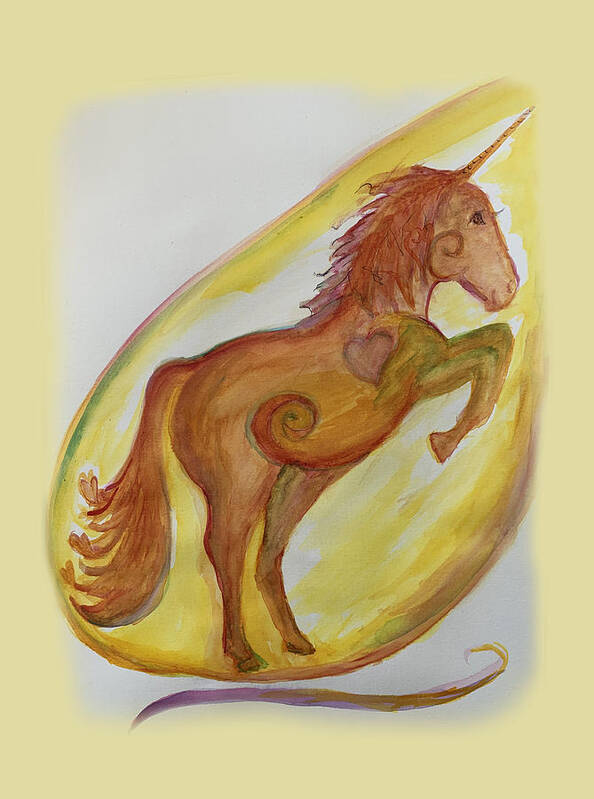 Unicorn Art Print featuring the painting Unicorn Rearing by Sandy Rakowitz