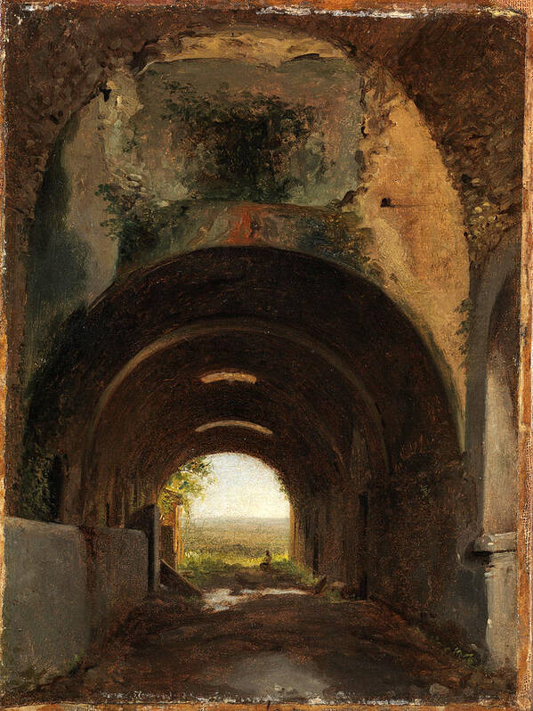 Francois Marius Granet Art Print featuring the painting View in the Stables of the Villa of Maecenas, Tivoli by Francois Marius Granet