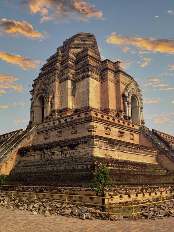 Wat Chedi Luang Art Print featuring the pyrography Wat Chedi Luang_Chiang Mai Thailand by Christine Ley