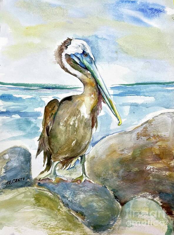 Pelican Art Print featuring the painting Watercolor Pelican by Mafalda Cento