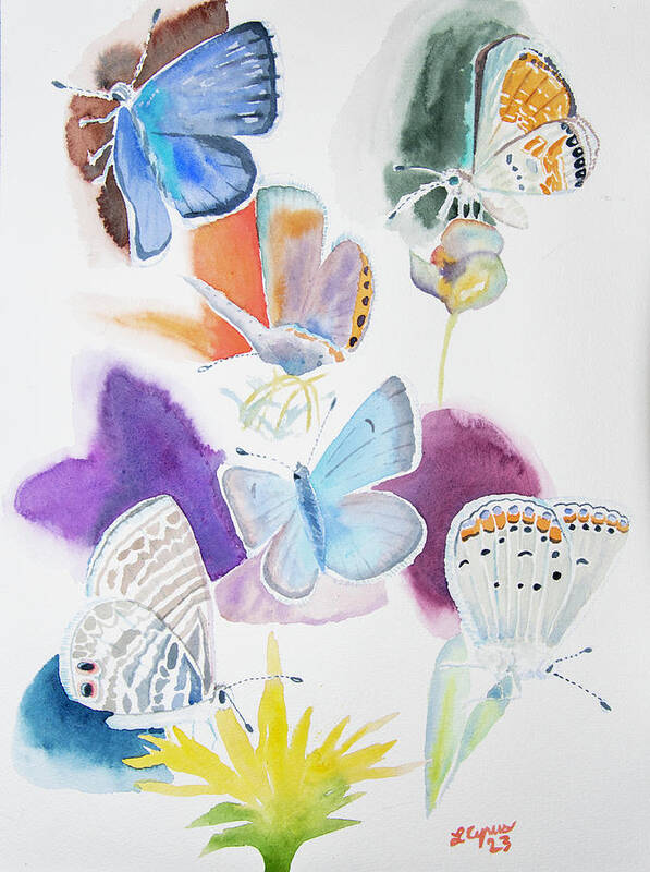 Butterfly Art Print featuring the painting Watercolor - The Blues by Cascade Colors