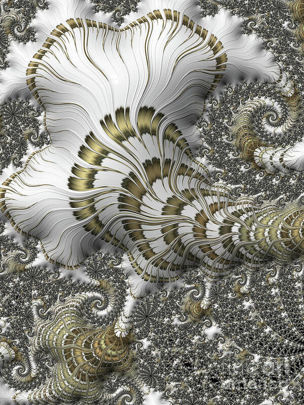 Fractal Art Print featuring the digital art White and Gold 02 by Amanda Moore