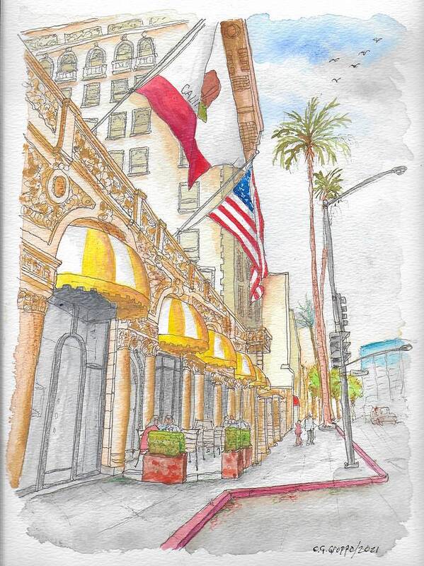 Wilshire Hotel Art Print featuring the painting Wilshire Hotel in Beverly Hills, California by Carlos G Groppa