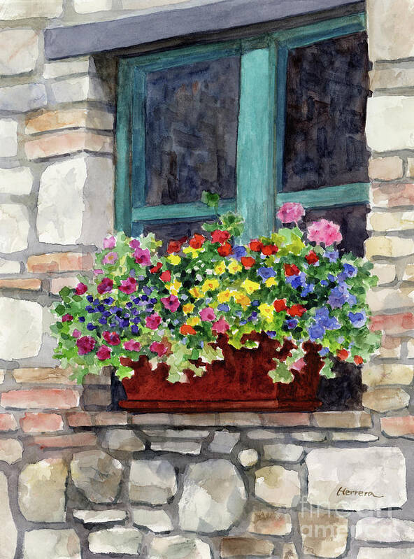 Window Art Print featuring the painting Window Flower Pot by Hailey E Herrera
