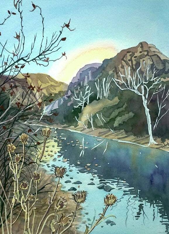 Watercolor Art Print featuring the painting Winter Afternoon Malibu Canyon by Luisa Millicent