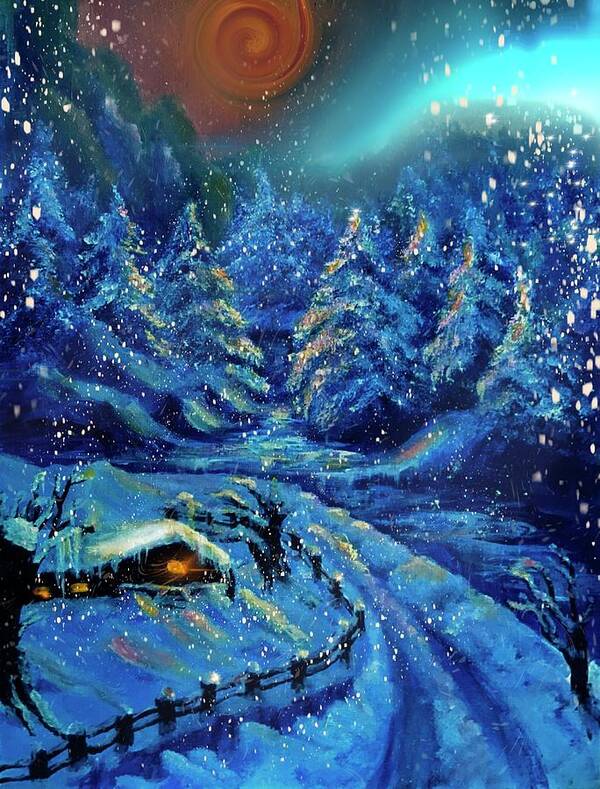 Moon Art Print featuring the digital art Winter Night by Medea Ioseliani