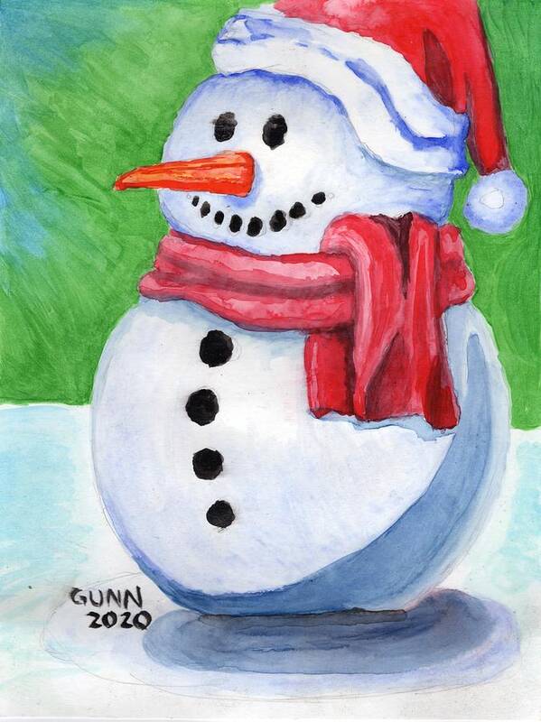 Winter Art Print featuring the painting Winter Snowman by Katrina Gunn