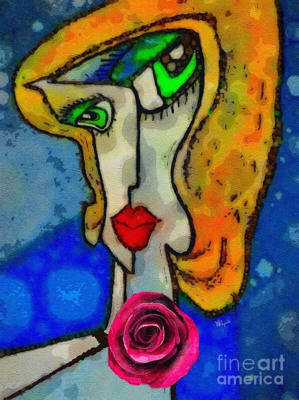 Woman Art Print featuring the digital art Woman with Rose by Diana Rajala