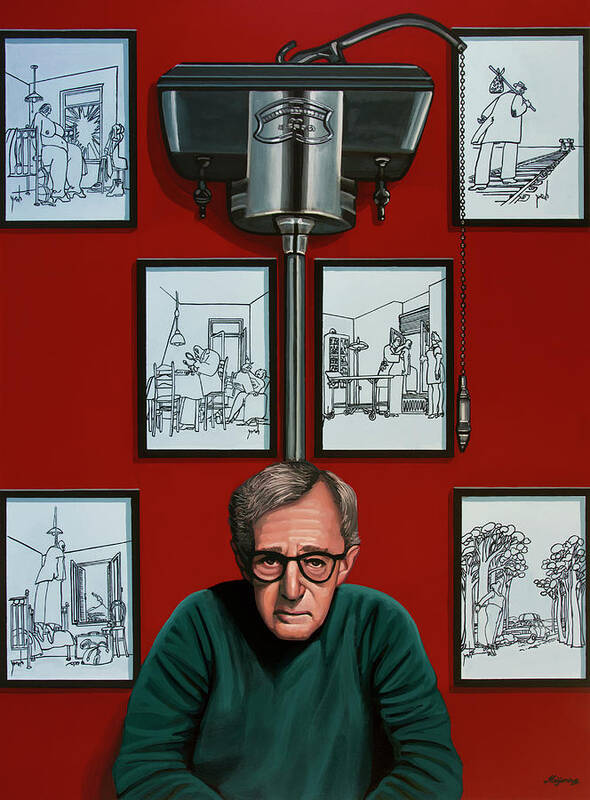 Woody Allen Art Print featuring the painting Woody Allen in front of Yrrah Painting by Paul Meijering