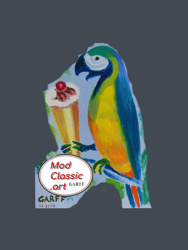 Parrot Art Print featuring the painting Yellow Ara with Ice Cream ModClassic Art by Enrico Garff