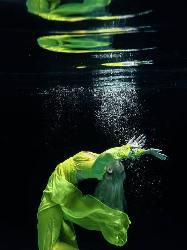 Underwater Art Print featuring the photograph Yellow Mermaid by Gemma Silvestre