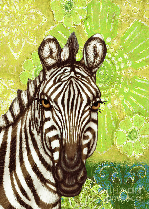 Zebra Art Print featuring the painting Zebra Abstract Botanical by Amy E Fraser