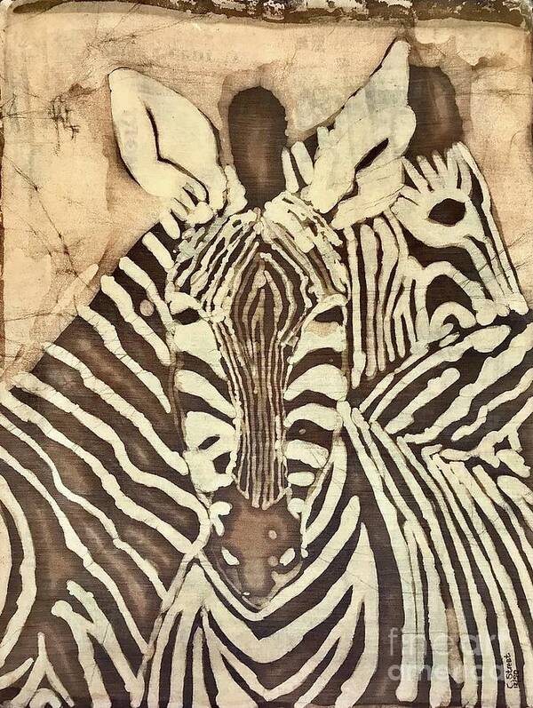 Batik Art Print featuring the mixed media Zebras by Caroline Street