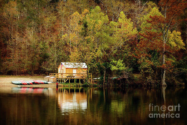 Landscape Art Print featuring the photograph Beaver's Bend Canoe Hut by Tamyra Ayles