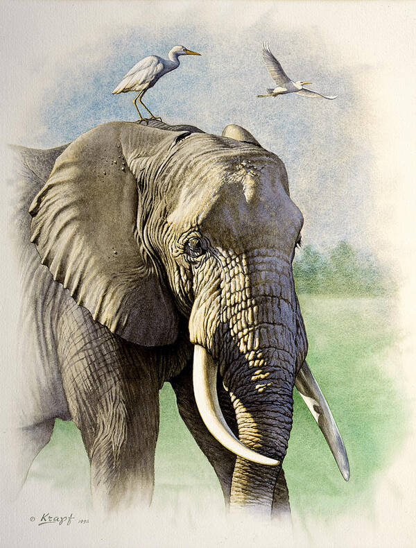 Wildlife Art Print featuring the painting Amboseli Morning  by Paul Krapf