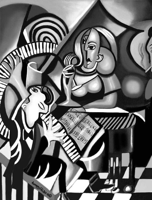 At The Piano Art Print featuring the painting At The Piano Bar by Anthony Falbo