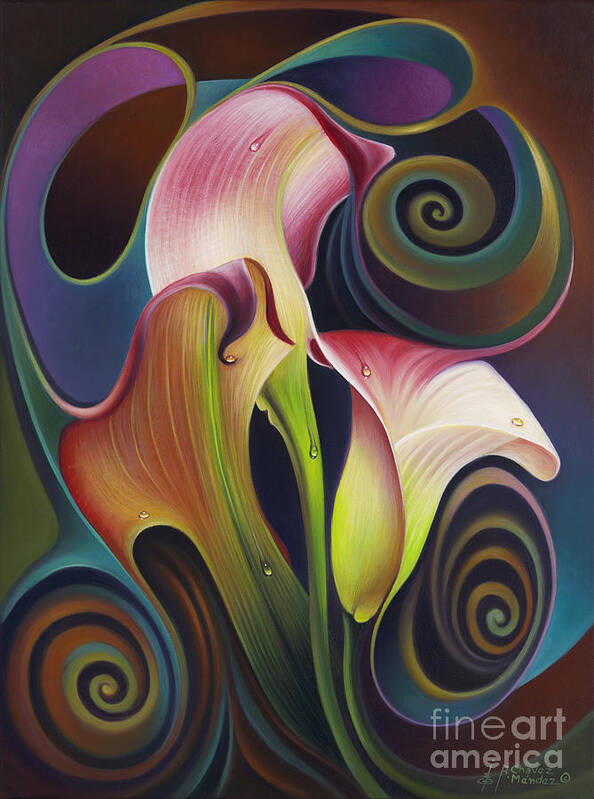 Calalily Art Print featuring the painting Dynamic Floral 4 Cala Lillies by Ricardo Chavez-Mendez