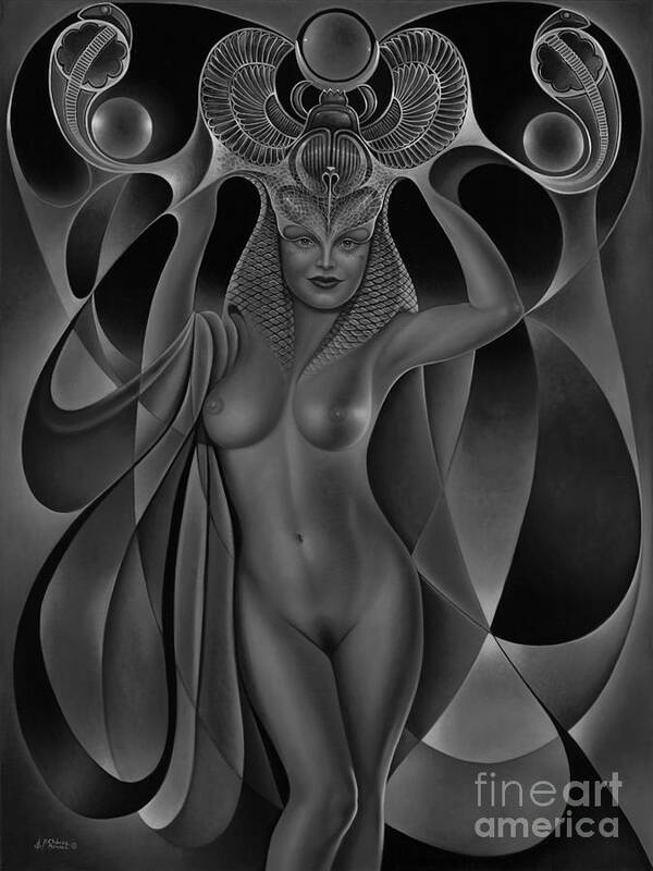 Nude-art Art Print featuring the painting Dynamic Queen V-Black and White by Ricardo Chavez-Mendez