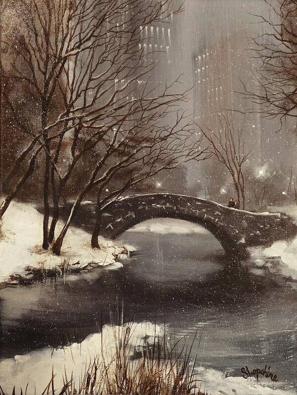 New York Art Print featuring the painting Gapstow Bridge NYC by Tom Shropshire