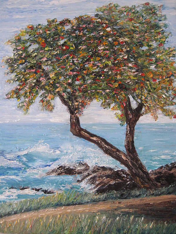 Tree Near Ocean Art Print featuring the painting In Hawaii by Roberta Rotunda